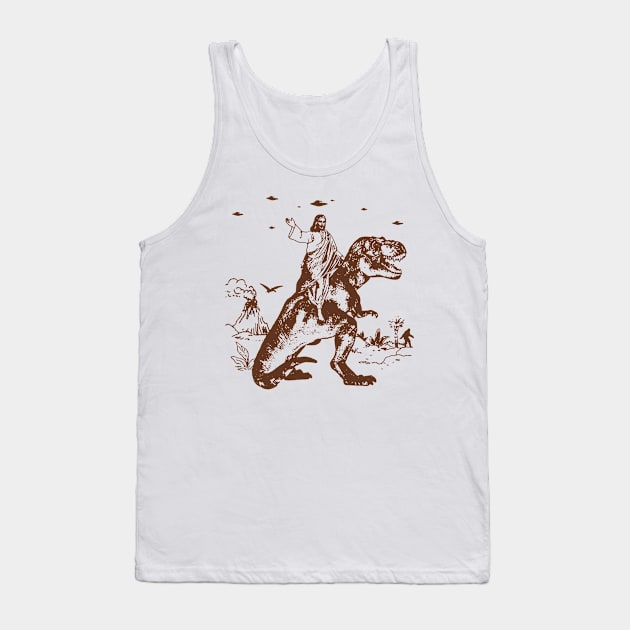 Jesus Riding Dinosaur Tank Top by Jenna Lyannion